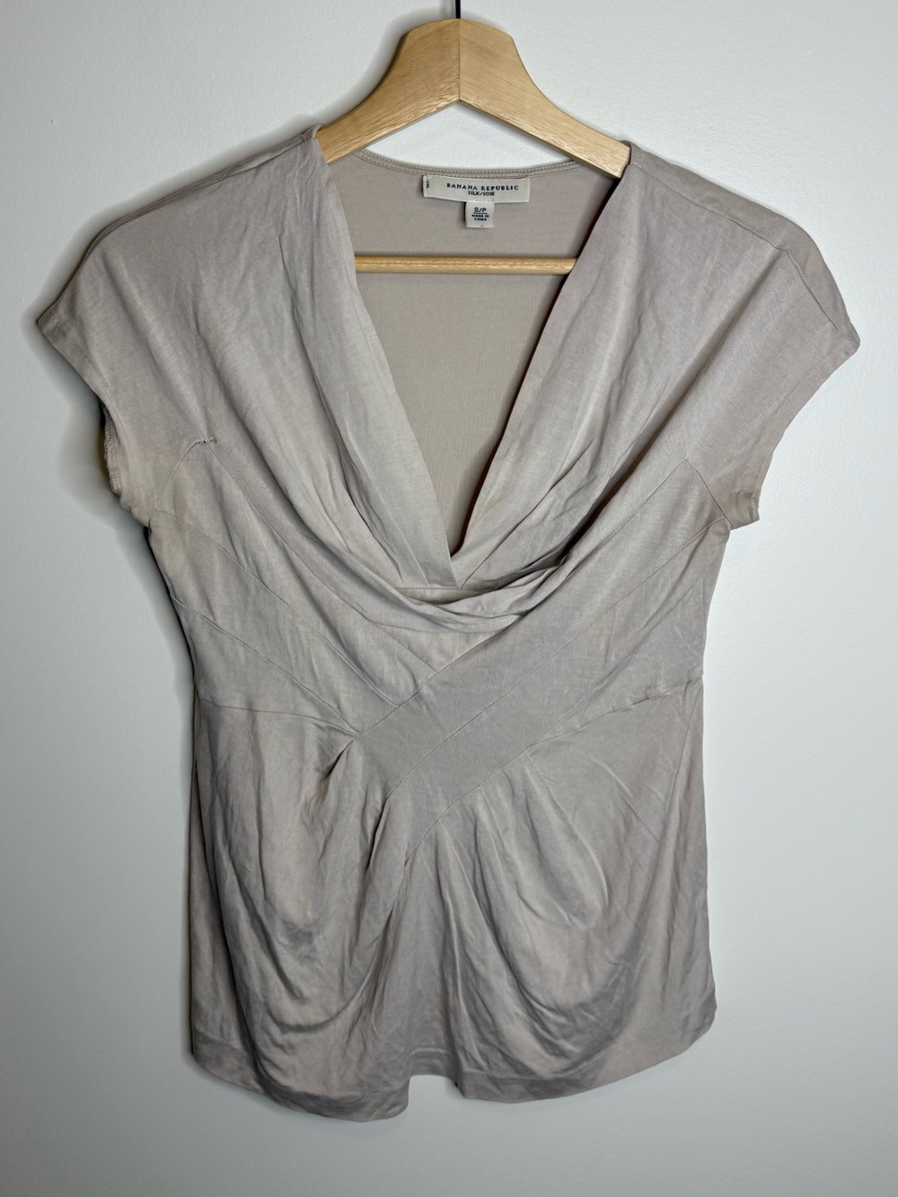 Banana Republic Drape Neck Cap Sleeve Blouse in Light Taupe